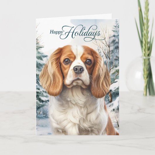Cavalier King Charles Dog Winter Forest Christmas シーズンカード (正面)