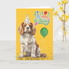Cavalier King Charles Party Hat Yellow Birthday カード