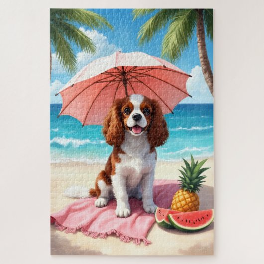 Cavalier King Charles Spaniel Beach Scene ジグソーパズル (縦)