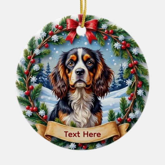 Cavalier King Charles Spaniel Christmas セラミックオーナメント (正面)