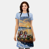 Cavalier King Charles Spaniel Christmas Boat エプロン (着用した状態)