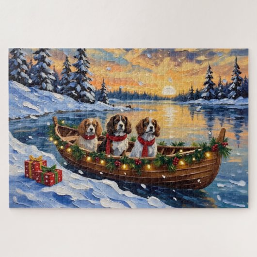 Cavalier King Charles Spaniel Christmas Boat ジグソーパズル (横)