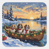 Cavalier King Charles Spaniel Christmas Boat スクエアシール (正面)