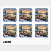 Cavalier King Charles Spaniel Christmas Boat スクエアシール (シート)