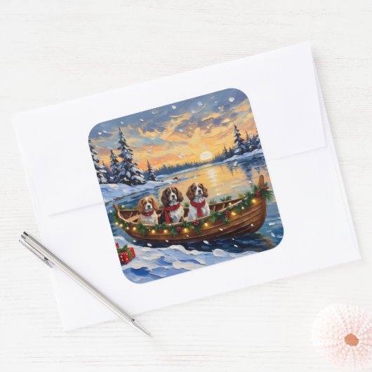 Cavalier King Charles Spaniel Christmas Boat スクエアシール (封筒)