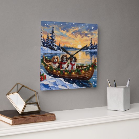 Cavalier King Charles Spaniel Christmas Boat スクエア壁時計 (オフィス)