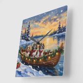 Cavalier King Charles Spaniel Christmas Boat スクエア壁時計 (傾斜)