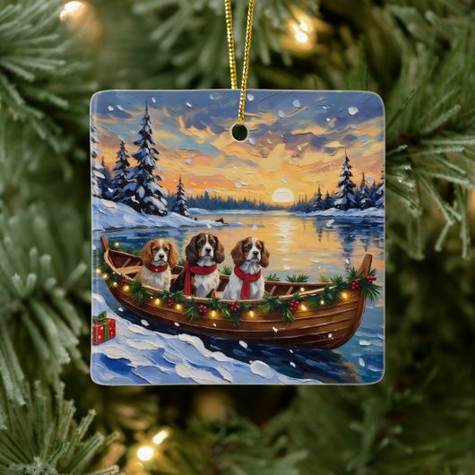 Cavalier King Charles Spaniel Christmas Boat セラミックオーナメント (ツリー)