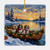 Cavalier King Charles Spaniel Christmas Boat セラミックオーナメント (裏面)