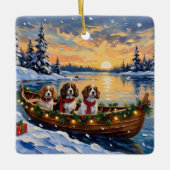 Cavalier King Charles Spaniel Christmas Boat セラミックオーナメント (正面)