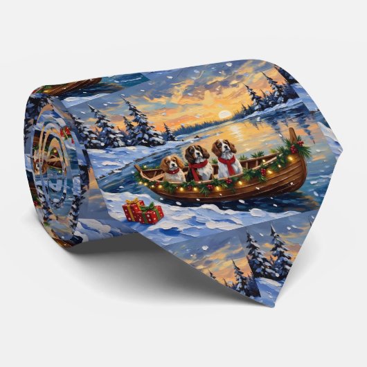 Cavalier King Charles Spaniel Christmas Boat ネクタイ (ロール)