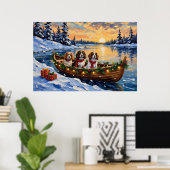 Cavalier King Charles Spaniel Christmas Boat ポスター (ホームオフィス)