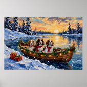 Cavalier King Charles Spaniel Christmas Boat ポスター (正面)
