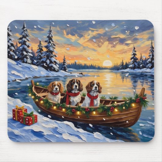 Cavalier King Charles Spaniel Christmas Boat マウスパッド (正面)