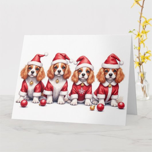 Cavalier King Charles Spaniel Christmas Dress カード (黄色い花)