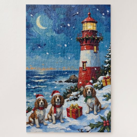 Cavalier King Charles Spaniel Christmas Lighthouse ジグソーパズル (縦)