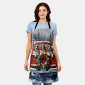 Cavalier King Charles Spaniel Christmas Red Truck エプロン (着用した状態)