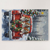 Cavalier King Charles Spaniel Christmas Red Truck ジグソーパズル (横)