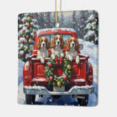 Cavalier King Charles Spaniel Christmas Red Truck セラミックオーナメント (左)