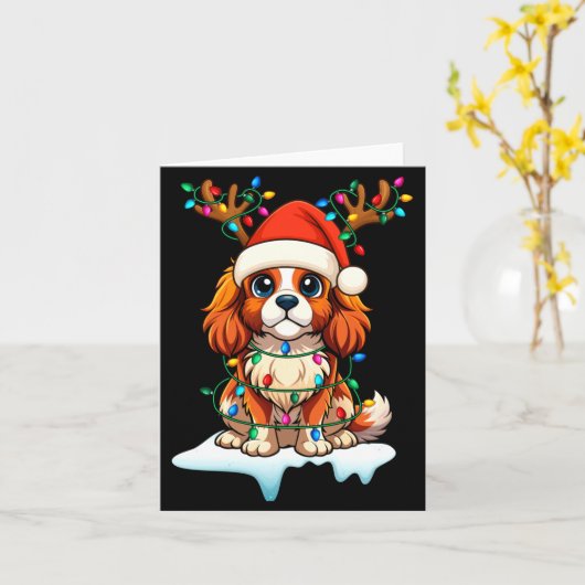 Cavalier King Charles Spaniel Christmas Reindeer P カード (黄色い花)