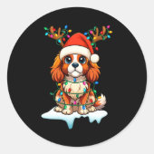 Cavalier King Charles Spaniel Christmas Reindeer P ラウンドシール (正面)