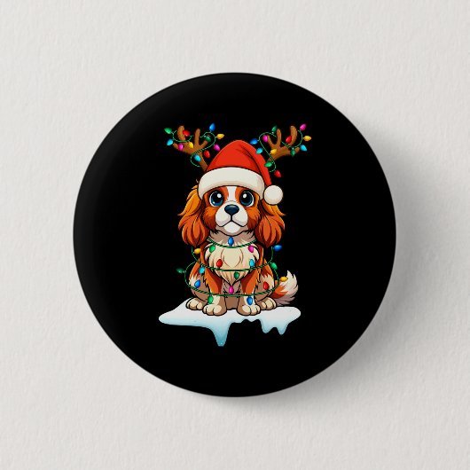 Cavalier King Charles Spaniel Christmas Reindeer P 缶バッジ (正面)