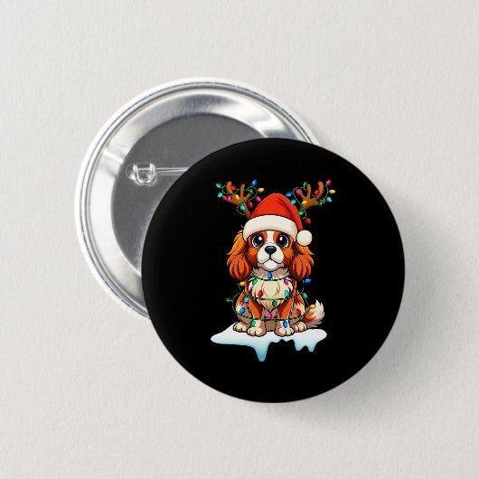 Cavalier King Charles Spaniel Christmas Reindeer P 缶バッジ (正面&裏面)