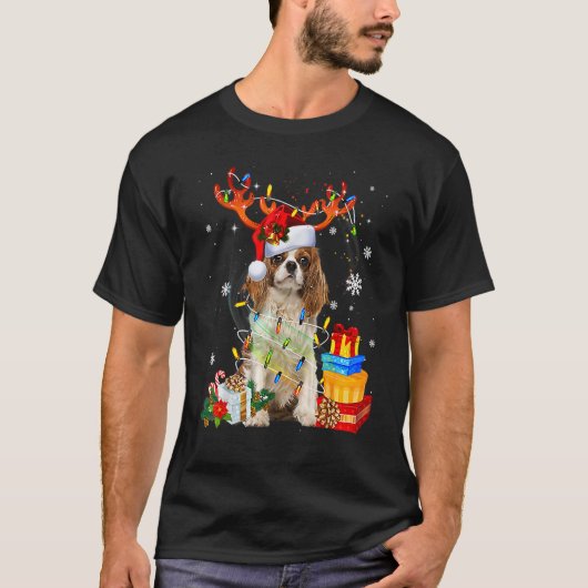 Cavalier King Charles Spaniel Christmas Reindeer S Tシャツ (正面)