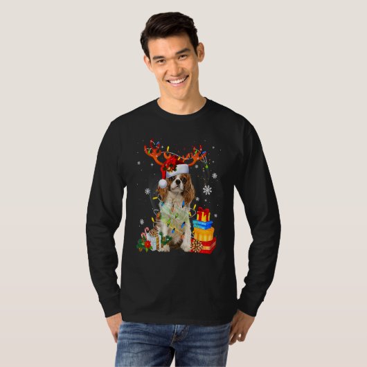 Cavalier King Charles Spaniel Christmas Reindeer S Tシャツ (正面フル)