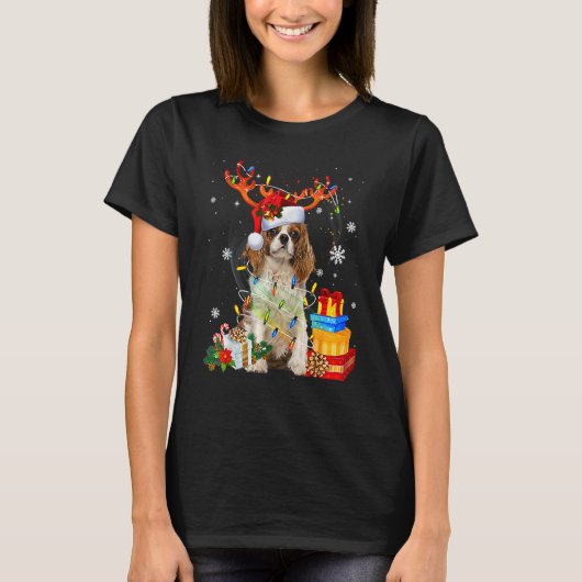 Cavalier King Charles Spaniel Christmas Reindeer S Tシャツ (正面)