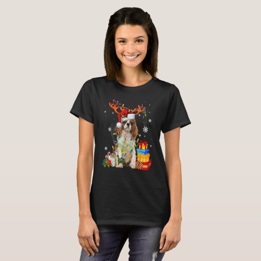 Cavalier King Charles Spaniel Christmas Reindeer S Tシャツ (正面フル)