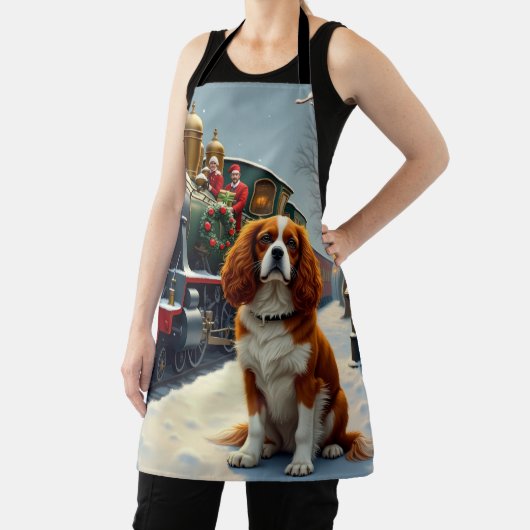 Cavalier King Charles Spaniel Christmas Train エプロン (インサイチュ)