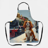 Cavalier King Charles Spaniel Christmas Train エプロン (正面)