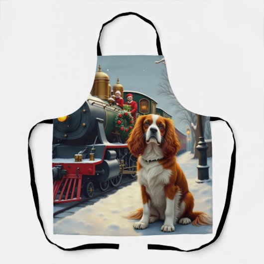 Cavalier King Charles Spaniel Christmas Train エプロン (正面)