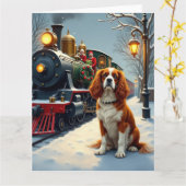 Cavalier King Charles Spaniel Christmas Train カード (黄色い花)
