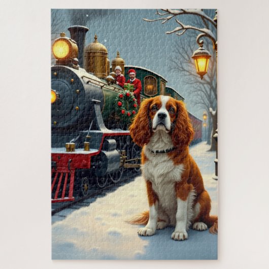 Cavalier King Charles Spaniel Christmas Train ジグソーパズル (縦)