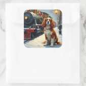 Cavalier King Charles Spaniel Christmas Train スクエアシール (バッグ)