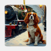 Cavalier King Charles Spaniel Christmas Train セラミックオーナメント (正面)