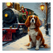 Cavalier King Charles Spaniel Christmas Train ポスター (正面)