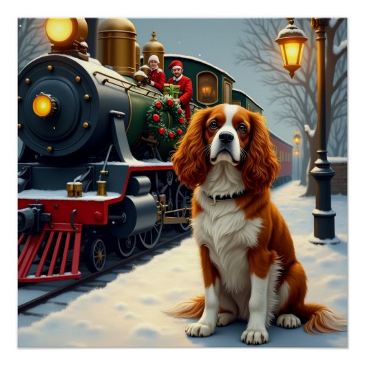Cavalier King Charles Spaniel Christmas Train ポスター (正面)