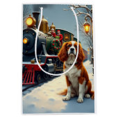 Cavalier King Charles Spaniel Christmas Train ミディアムペーパーバッグ (正面)
