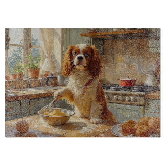 Cavalier King Charles Spaniel Cooking in Kitchen カッティングボード (正面)