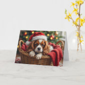 Cavalier King Charles Spaniel Cozy Basket カード (黄色い花)