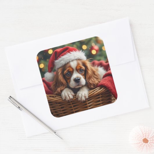 Cavalier King Charles Spaniel Cozy Basket スクエアシール (封筒)
