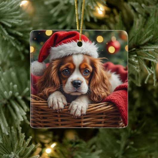 Cavalier King Charles Spaniel Cozy Basket セラミックオーナメント (ツリー)