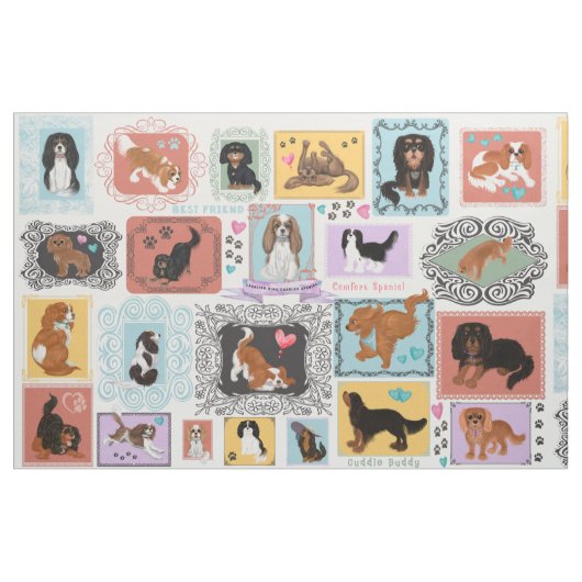 Cavalier King Charles Spaniel Design ファブリック (ファットクウォーター)