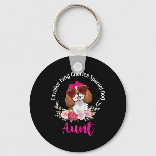 Cavalier King Charles Spaniel Dog Aunt Floral Vale キーホルダー (正面)