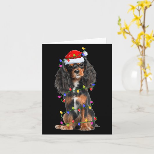 Cavalier King Charles Spaniel Dog Christmas Lights カード (黄色い花)