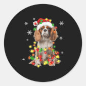 Cavalier King Charles Spaniel Dog Christmas Lights ラウンドシール (正面)