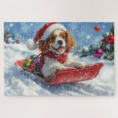 Cavalier King Charles Spaniel Dog Sledge Christmas ジグソーパズル (横)